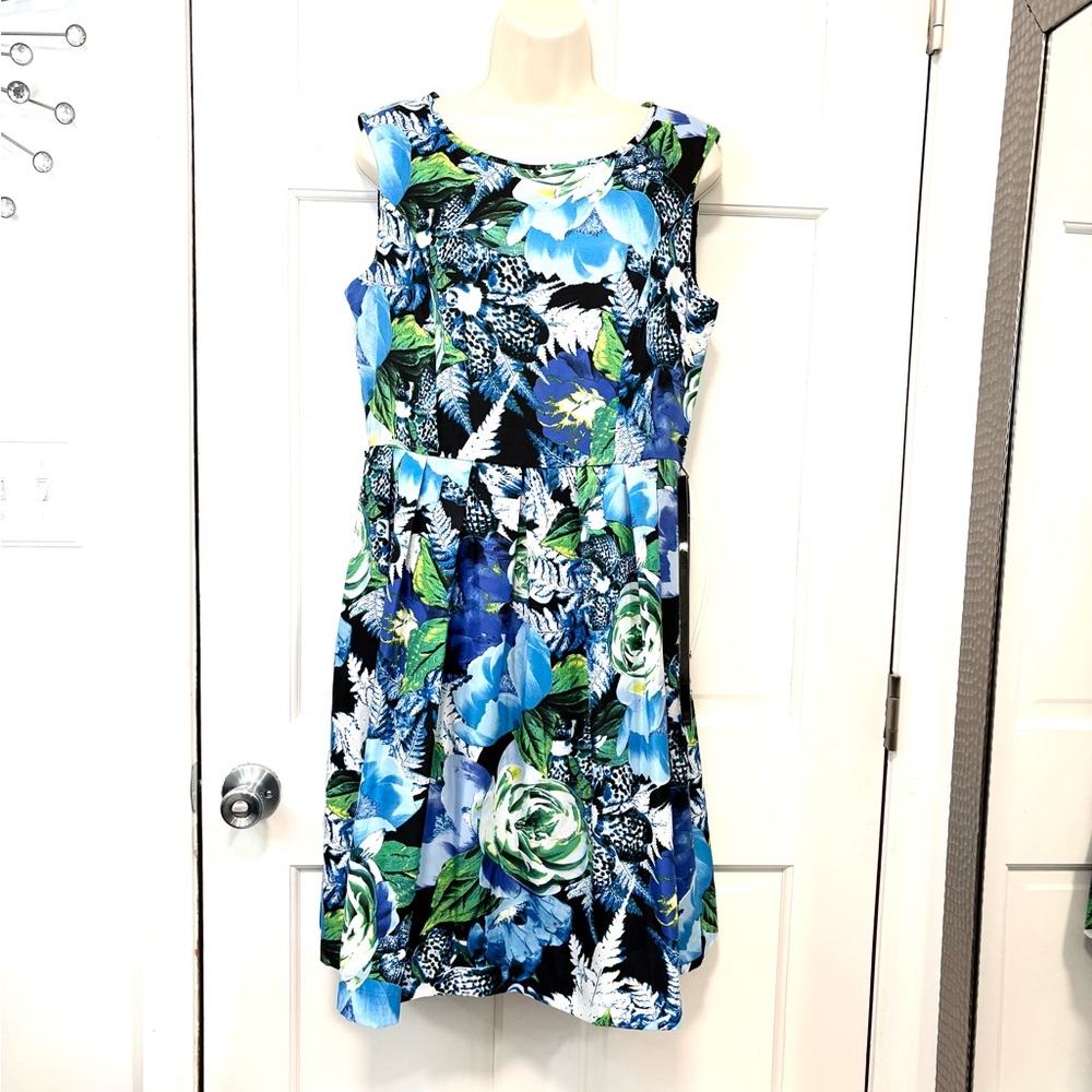 Ellen Tracy Floral A-Line Dress Sleeveless Belted Spring Wedding Guest Sz 10